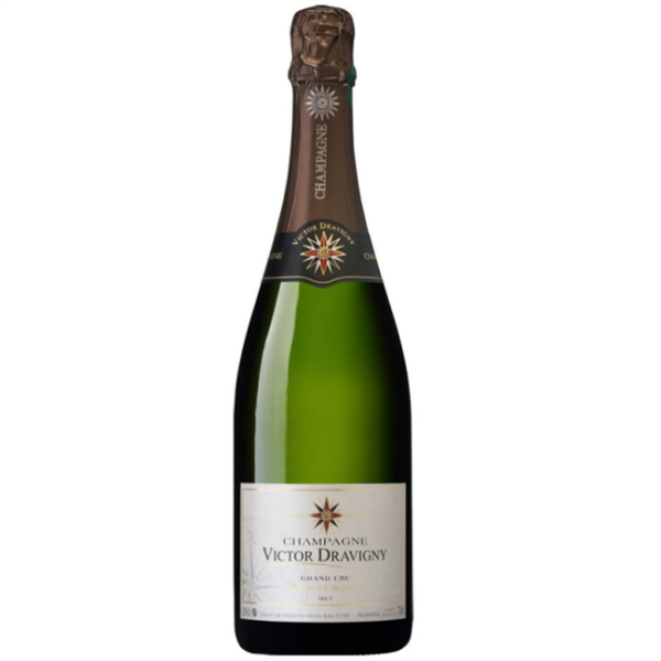 En kasse med 6 flasker Champagne Victor Dravigny Blanc de Blancs Grand Cru, Brut, 75cl